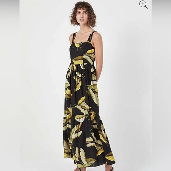Witchery Black Palm Leaf Rucched Back Maxi Dress - Picture 2 of 12
